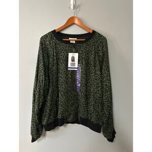 NEW Womens Size 2x Beach Lunch Lounge Green Cheetah Print Full Zip Jacket